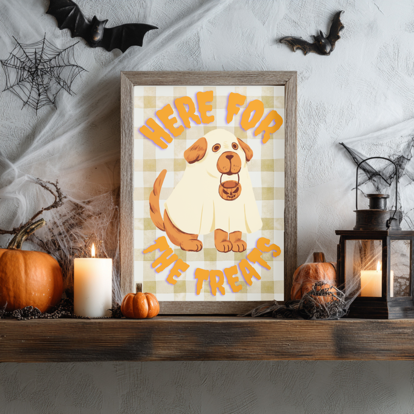 Pet Lovers Gift - Here For The Treats Halloween Wall Art - Dog Halloween Print - Cute Halloween Décor - Spooky Gift - Seasonal Fall Décor