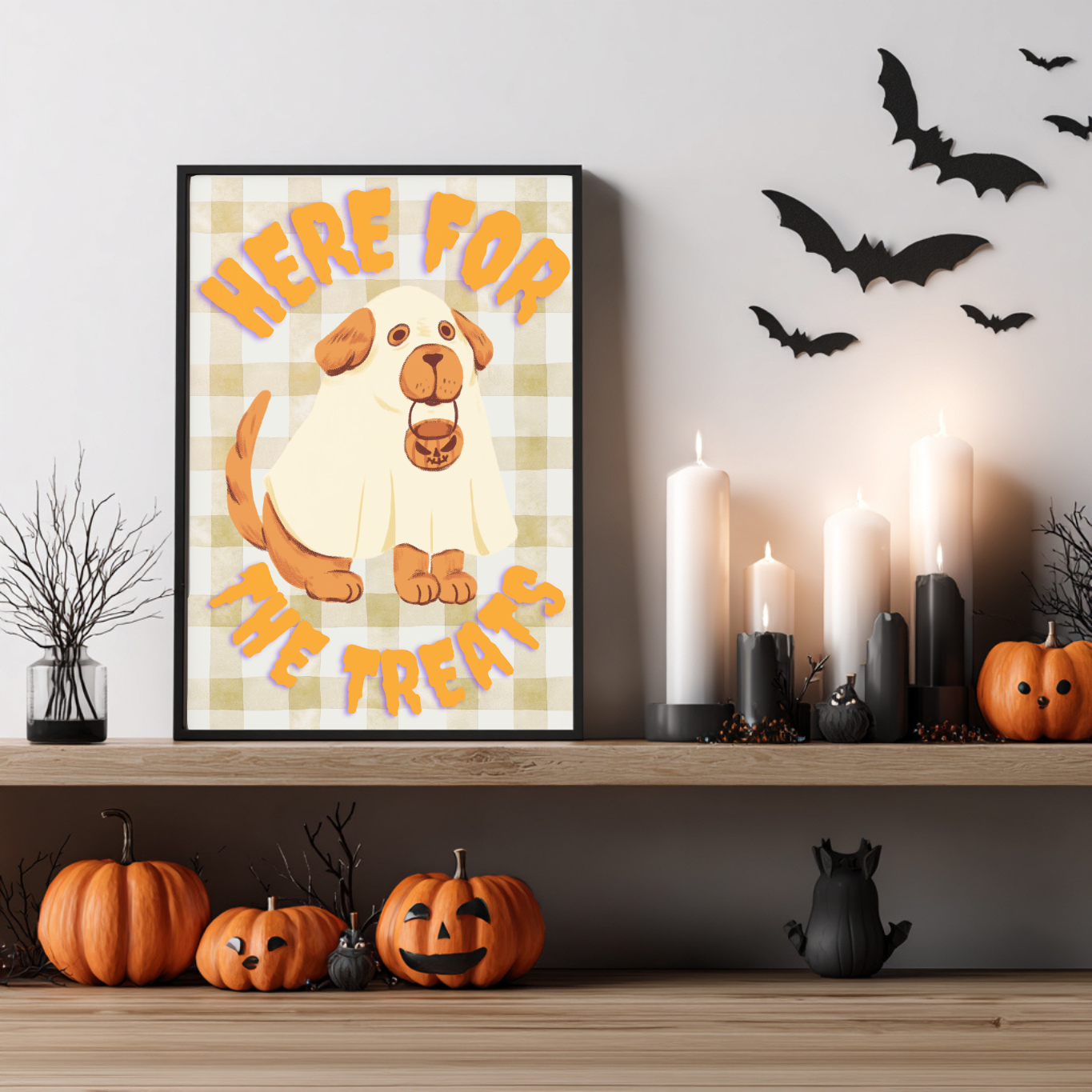 Pet Lovers Gift - Here For The Treats Halloween Wall Art - Dog Halloween Print - Cute Halloween Décor - Spooky Gift - Seasonal Fall Décor