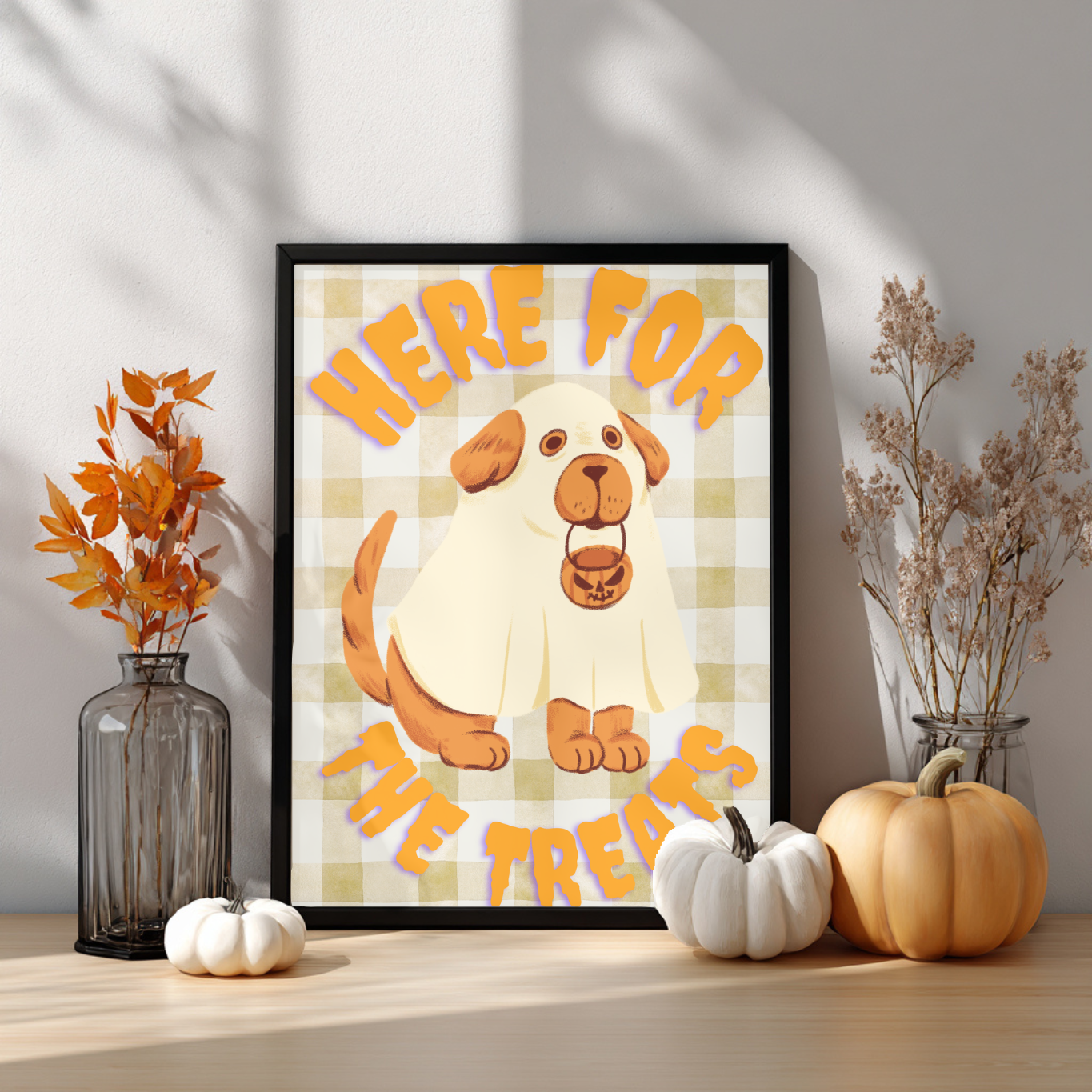 Pet Lovers Gift - Here For The Treats Halloween Wall Art - Dog Halloween Print - Cute Halloween Décor - Spooky Gift - Seasonal Fall Décor