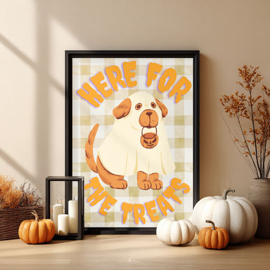 Pet Lovers Gift - Here For The Treats Halloween Wall Art - Dog Halloween Print - Cute Halloween Décor - Spooky Gift - Seasonal Fall Décor
