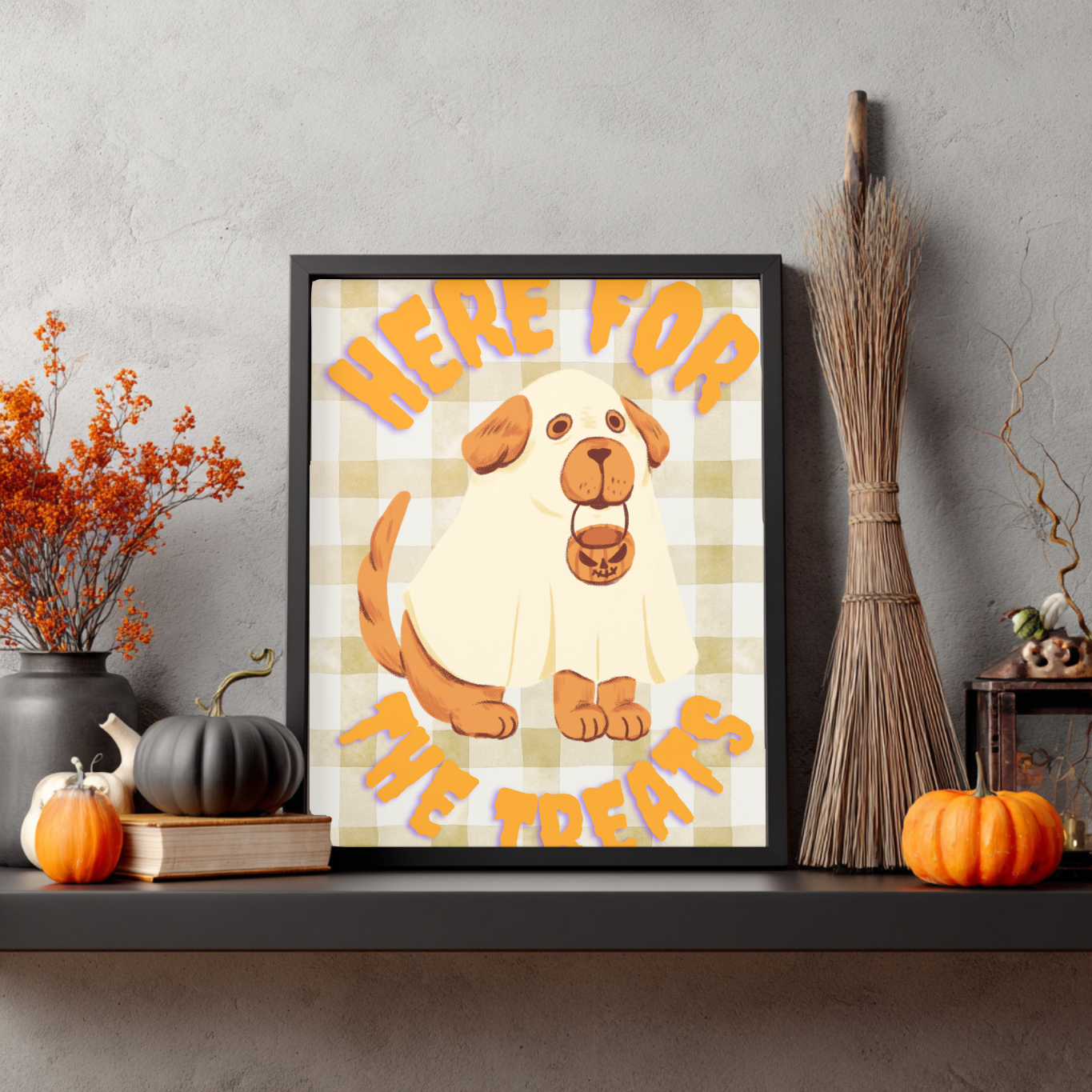 Pet Lovers Gift - Here For The Treats Halloween Wall Art - Dog Halloween Print - Cute Halloween Décor - Spooky Gift - Seasonal Fall Décor