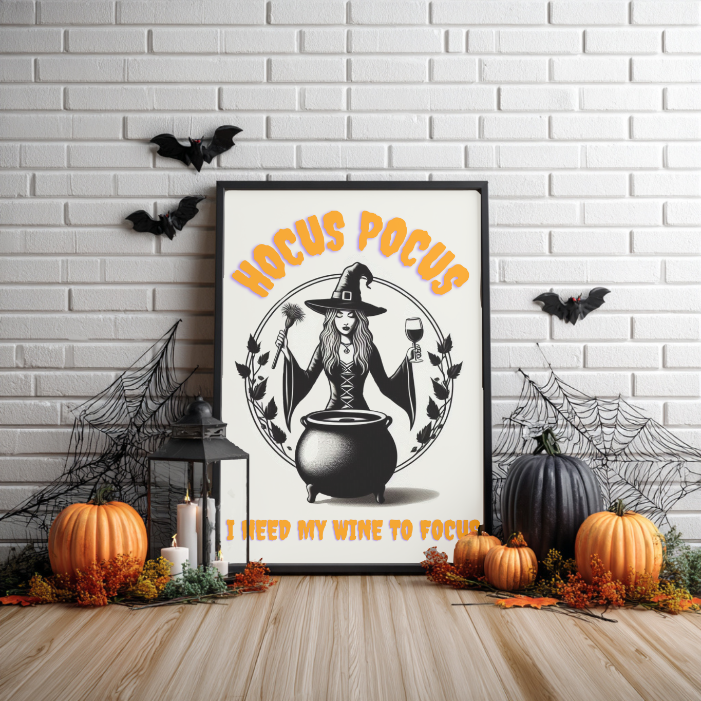 Hocus Pocus I Need My Wine To Focus - Funny Halloween Kitchen Décor - Spooky Wall Décor - Cute Wine Print - Neutral Spooky Poster