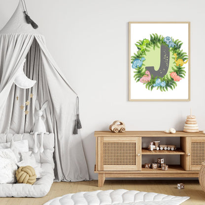 Dinosaur A-Z Alphabet Monogram Wall Art Print – Personalized Prehistoric Nursery Décor, Kids Room Printable, Educational Dinosaur Name Initial Poster