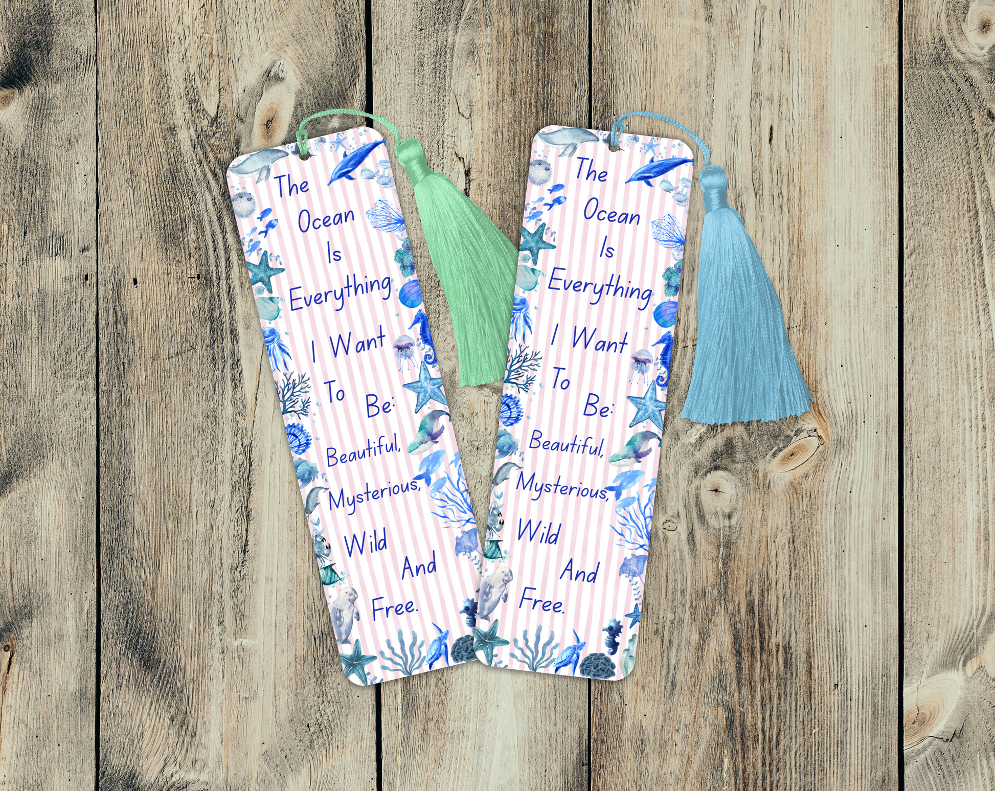 Ocean Quote Bookmark – “The Ocean Is Everything” – Marine Life Design – With Tassel Option – Charity Donation Included