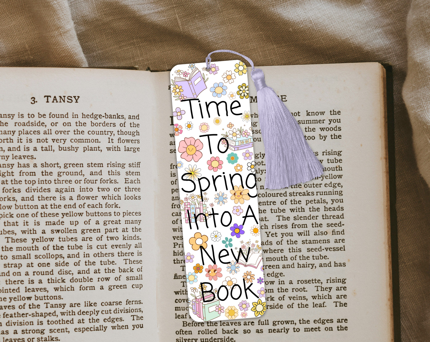 Spring Flower Bookmark – "Time to Spring Into a New Book" – Cute Floral Bookish Gift – Rounded or Square Corners, With or Without Tassel