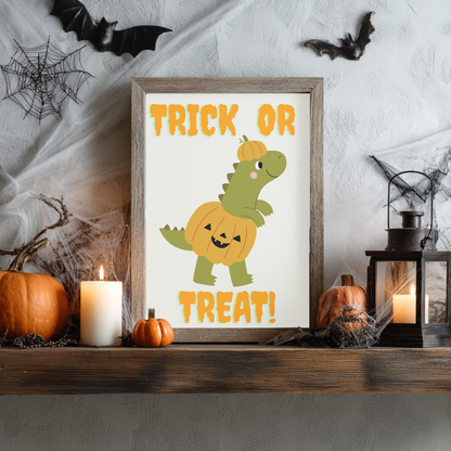 Dinosaur Nursery Halloween Wall Art- Season Wall Décor- Cute But Creepy- Kids Room Décor- Neutral Spooky Poster- Cute Gift- Playroom Décor