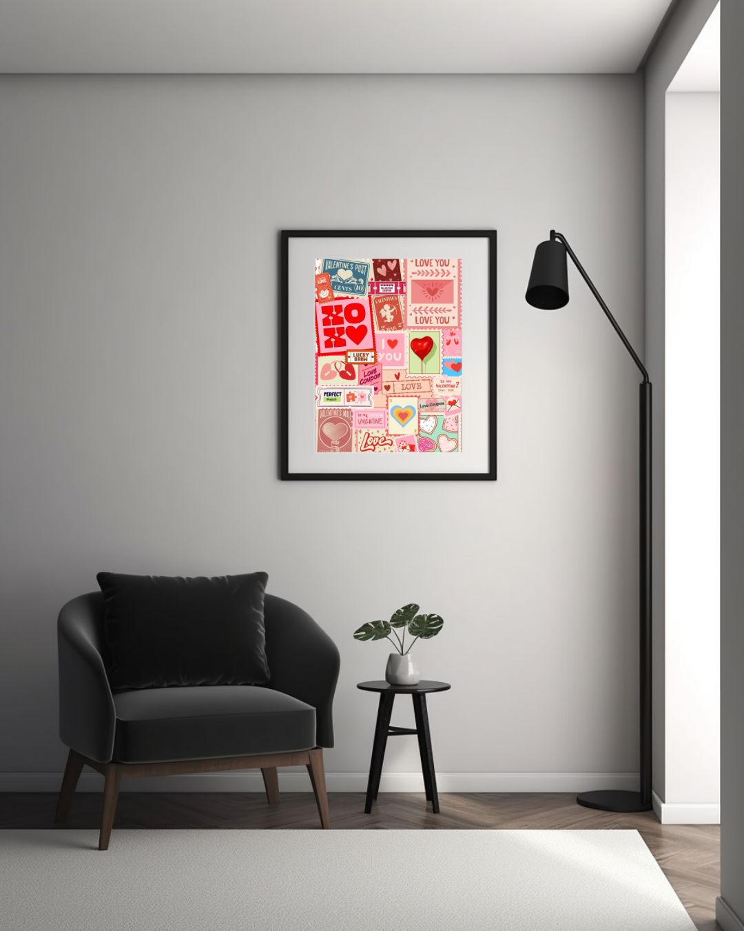 Valentine’s Love Stamp Wall Art - Retro Romantic Coupon & Heart Print - Pink Collage Dorm Décor
