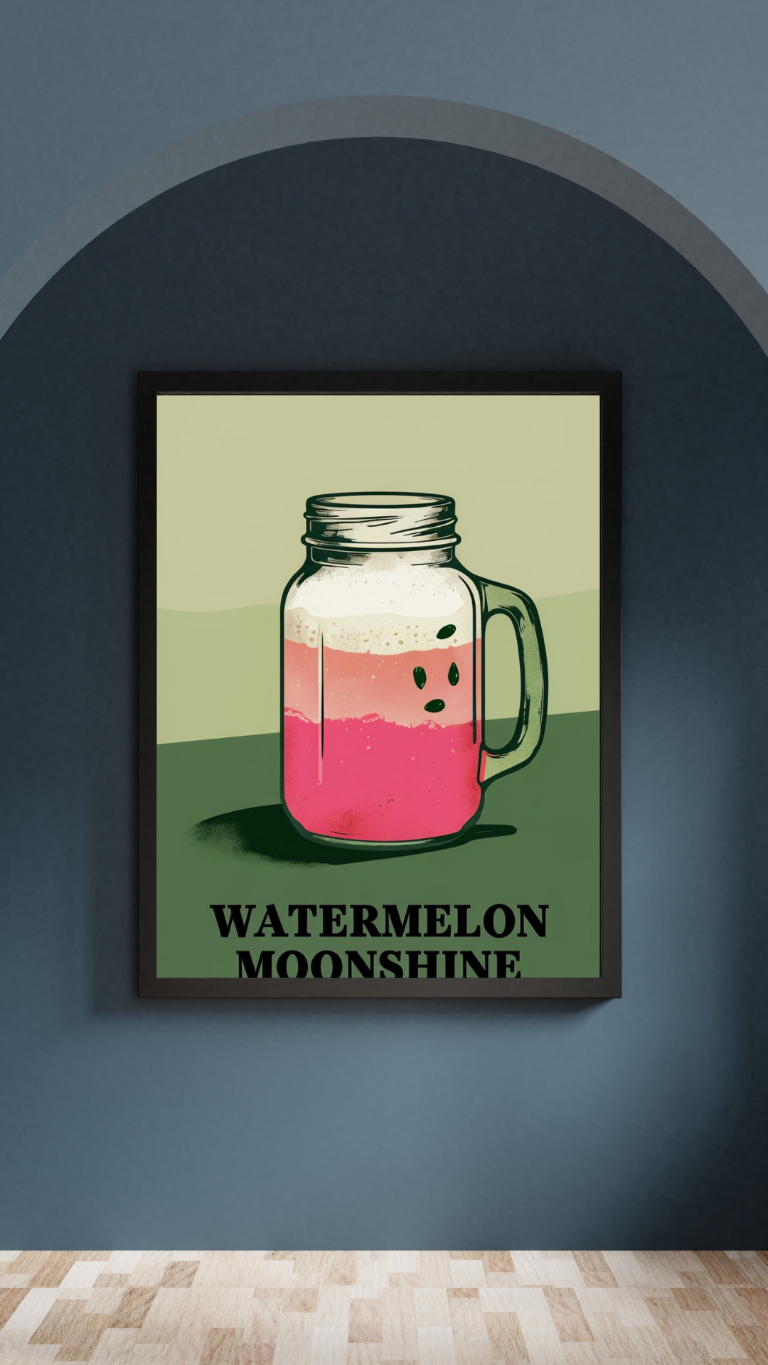 Watermelon Moonshine Mason Jar Print – Retro Country Cocktail Wall Art for Southern Kitchen or Bar Décor – Aesthetic Western Style (A4 & A5 Sizes)