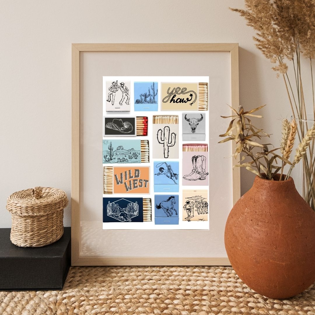Western Matchbox Wall Art Print – Cowboy, Desert & Rodeo Themed Country Core Décor for Rustic Home or Bar (A4 & A5 Sizes)