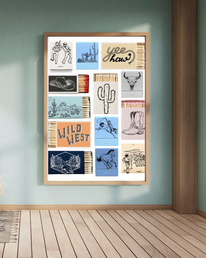 Western Matchbox Wall Art Print – Cowboy, Desert & Rodeo Themed Country Core Décor for Rustic Home or Bar (A4 & A5 Sizes)