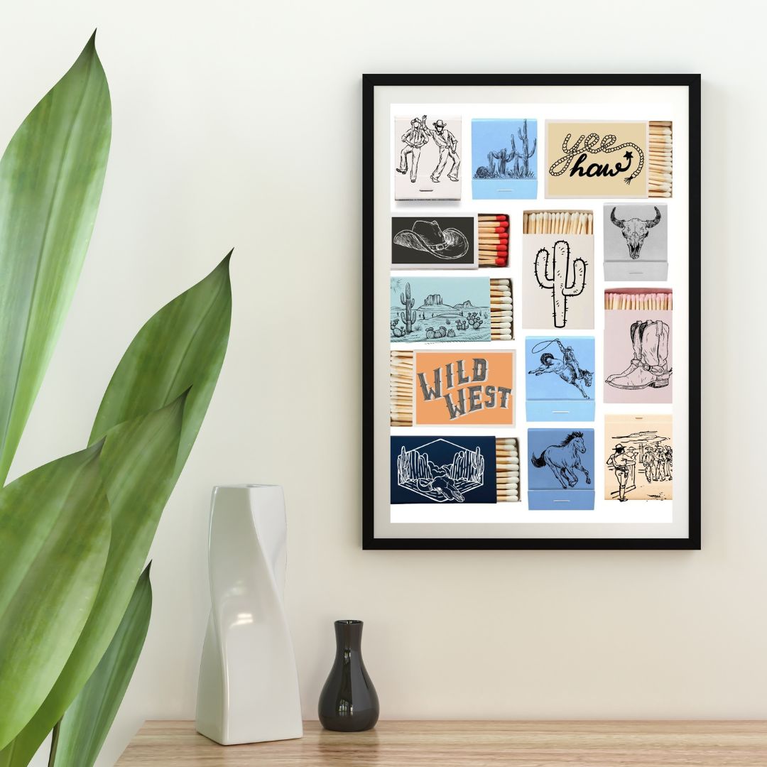 Western Matchbox Wall Art Print – Cowboy, Desert & Rodeo Themed Country Core Décor for Rustic Home or Bar (A4 & A5 Sizes)