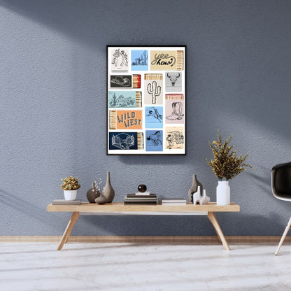 Western Matchbox Wall Art Print – Cowboy, Desert & Rodeo Themed Country Core Décor for Rustic Home or Bar (A4 & A5 Sizes)