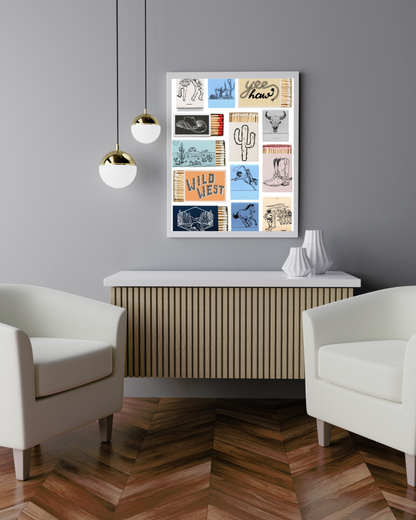 Western Matchbox Wall Art Print – Cowboy, Desert & Rodeo Themed Country Core Décor for Rustic Home or Bar (A4 & A5 Sizes)