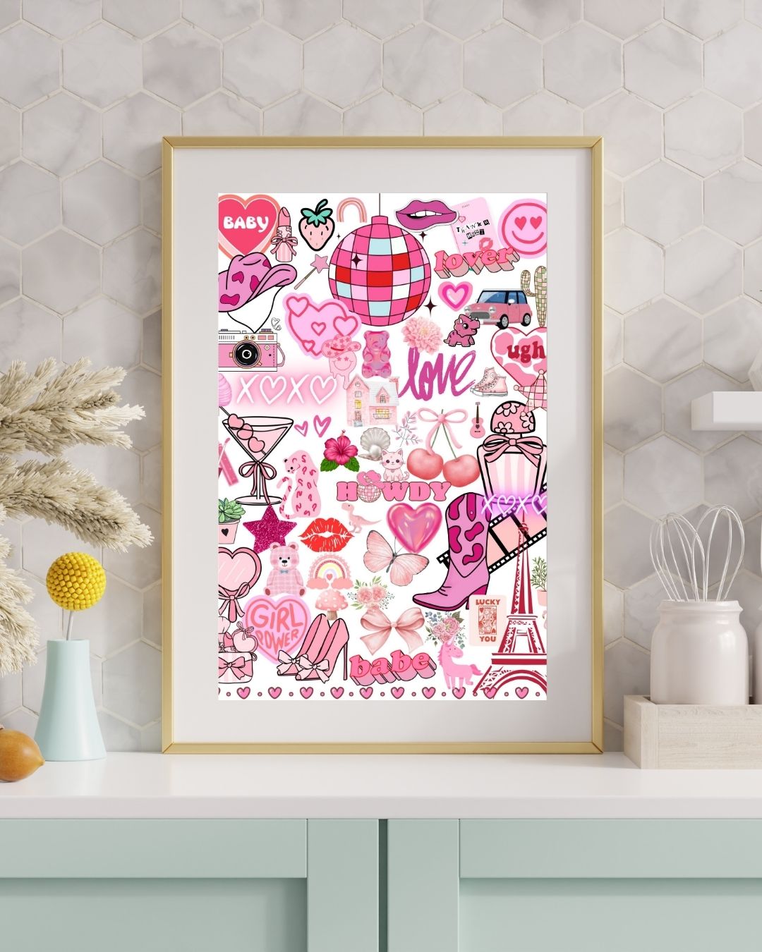 Y2K Pink Aesthetic Collage Wall Art Print – Cute A4/A5 Poster for Dorm Room Décor, Trendy Coquette & Retro Girlcore Vibes