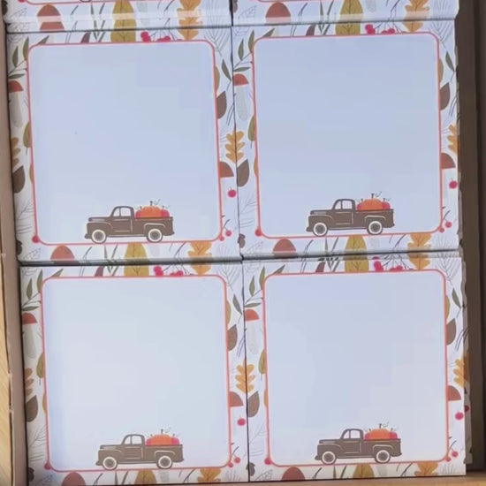 Farmers Market Fall Memo Pad | 50 Page Notepad with Pumpkin Truck & Autumn Leaves | Cute Stationery for Halloween, Thanksgiving & Fall Notes