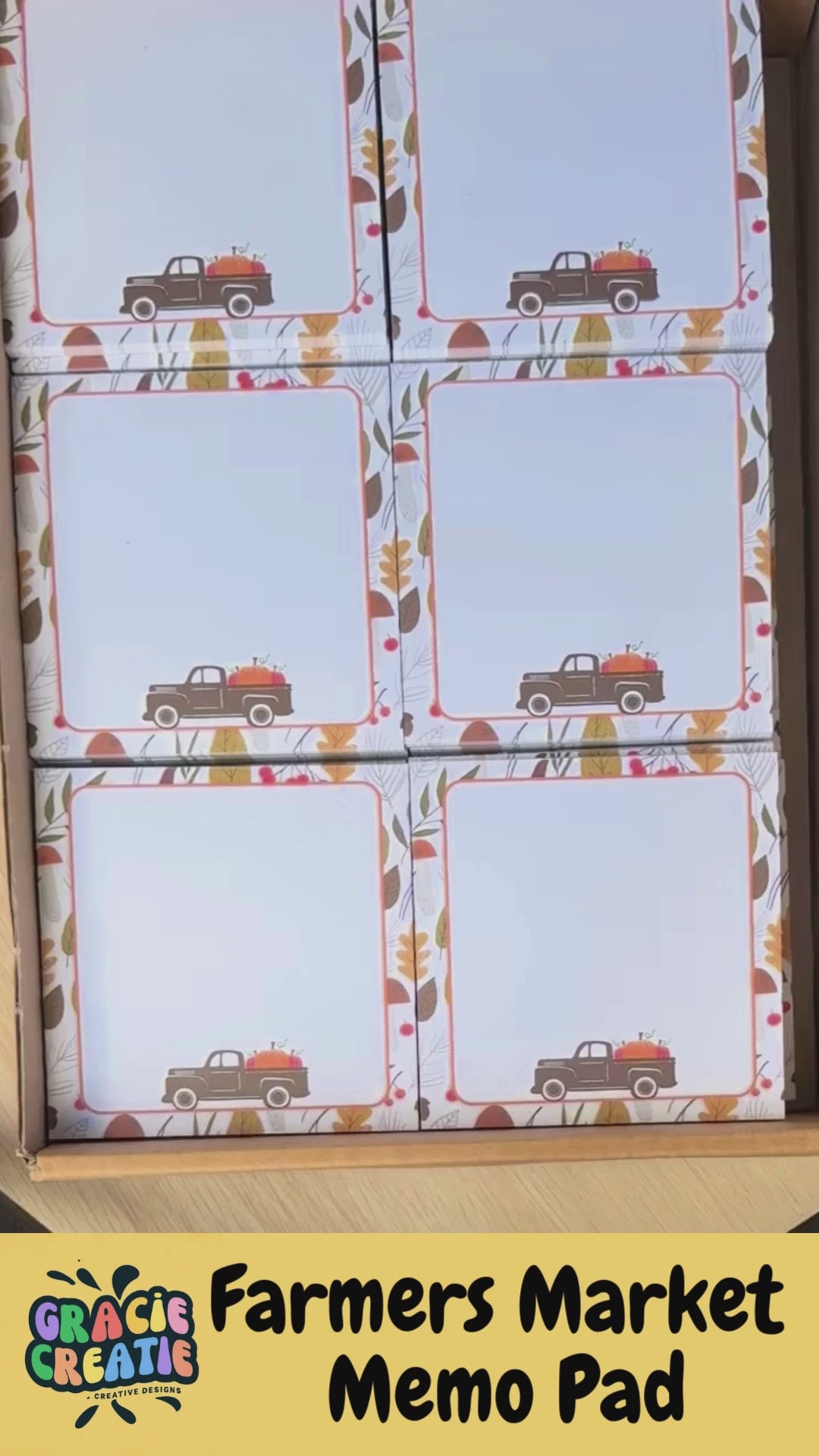 Farmers Market Fall Memo Pad | 50 Page Notepad with Pumpkin Truck & Autumn Leaves | Cute Stationery for Halloween, Thanksgiving & Fall Notes